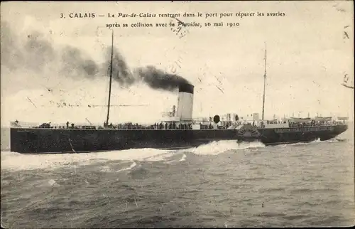 Ak Calais Pas de Calais, Le Pas de Calais rentrant dans le port