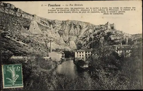 Ak Vaucluse, La Vue Generale, Les ruines du chateau des Eveques