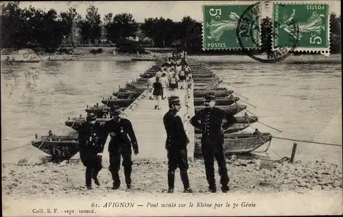 Ak Avignon Vaucluse, Pont monte sur le Rhone par le 7e Genie