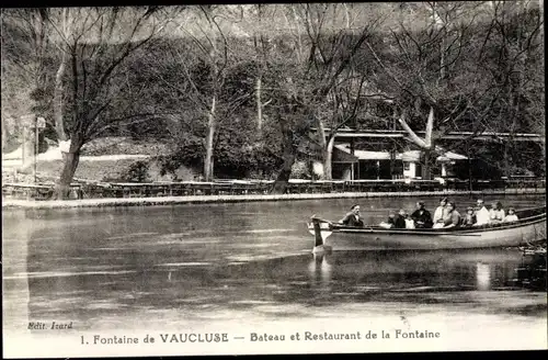 Ak Fontaine de Vaucluse, Bateau et Restaurant de la Fontaine