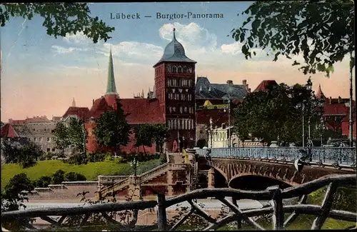 Ak Hansestadt Lübeck, Burgtorpanorama