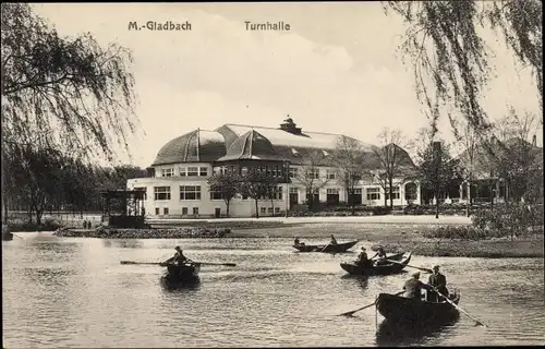 Ak Mönchengladbach, Stadthaus im Volksgarten, Boote, Turnhalle