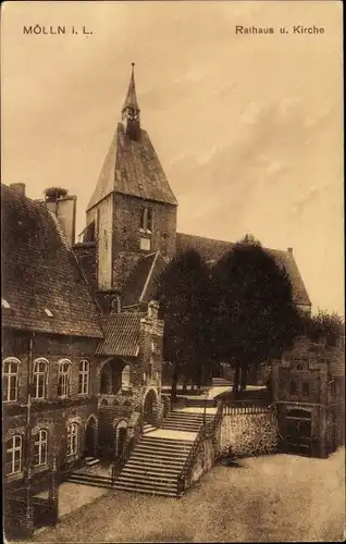 Ak Mölln im Herzogtum Lauenburg, Rathaus, Kirche