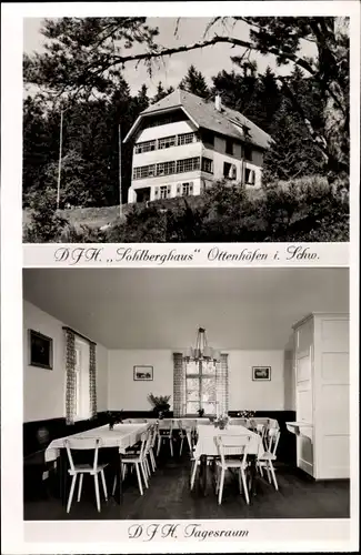 Ak Ottenhöfen im Schwarzwald, DJH Jugendherberge Sohlberghaus, Tagesraum, Außen