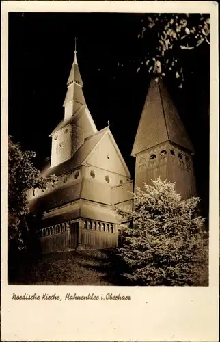 Ak Hahnenklee Bockswiese Goslar im Harz, Nordische Kirche, Abendstimmung