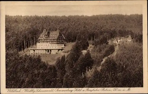 Ak Bad Wildbad im Schwarzwald, Sommerberghotel, Bergbahnstation