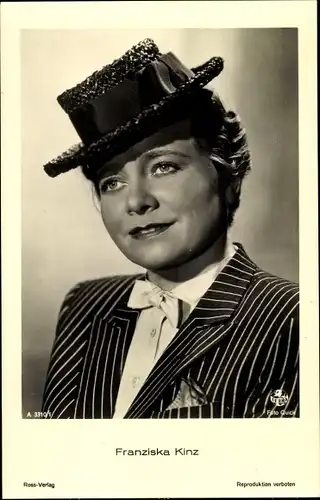 Ak Schauspielerin Franziska Kinz, Portrait mit Hut, Ross Verlag A 3310 1