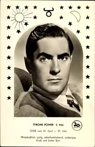 Ak Schauspieler Tyrone Power, Portrait, Sternzeichen Stier, Taurus