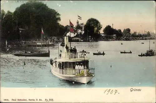 Ak Berlin Köpenick Grünau, Dampfer, Spree, Uferpromenade