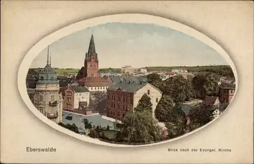 Passepartout Ak Eberswalde im Kreis Barnim, Blick nach der Evangelischen Kirche