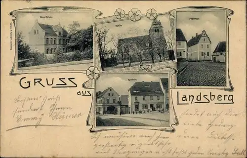 Ak Landsberg Saalekreis, Pfarrhaus, Apotheke, Kirche, Schule