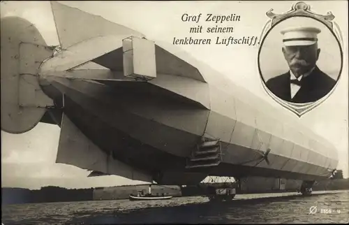 Ak Ferdinand Graf von Zeppelin mit seinem lenkbaren Luftschiff, Portrait
