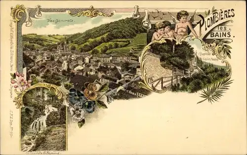 Litho Plombières les Bains Lothringen Vosges, Vue Generale, Chapelle Saint Joseph, Engel