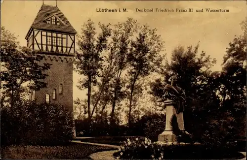 Ak Lübtheen in Mecklenburg, Denkmal Friedrich Franz III. und Wasserturm