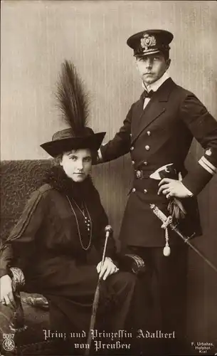 Ak Prinz Adalbert von Preußen, Adelheid von Sachsen Meiningen, Portrait, Uniform