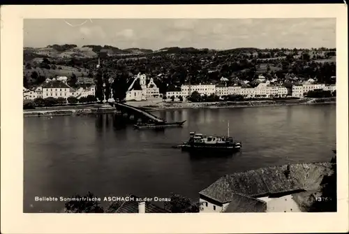 Ak Aschach an der Donau Oberösterreich, Blick auf den Ort, Fähre