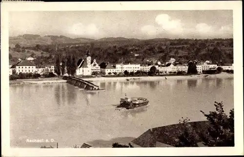 Ak Aschach an der Donau Oberösterreich, Blick auf den Ort, Donaupartie, Fähre