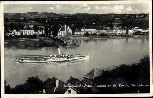 Ak Markt Aschach an der Donau Oberösterreich, Blick auf den Ort, Salondampfer Habsburg