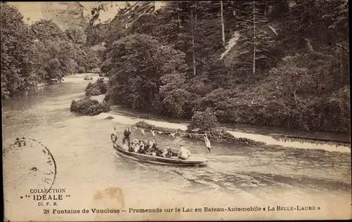 Ak Fontaine de Vaucluse, Promenade sur le Lac en Bateau-Automobile La Belle Laure