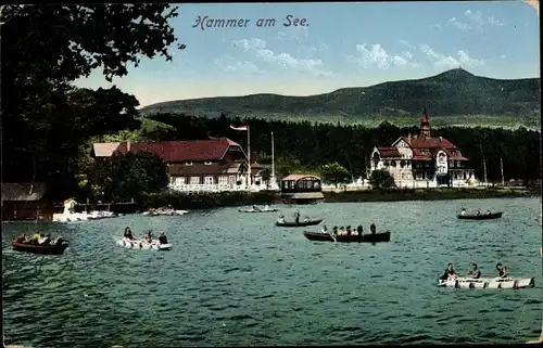 Ak Hamr na Jezeře Hammer am See Region Reichenberg, Badeanstalt, Ruderboote