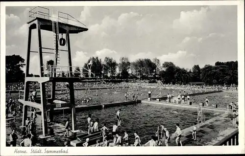 Ak Herne im Ruhrgebiet, Partie im Sommerbad, Sprungturm