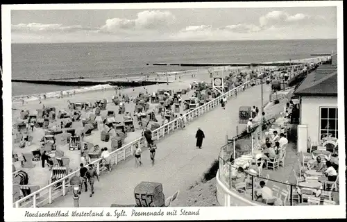 Ak Westerland auf Sylt, Promenade mit Strand
