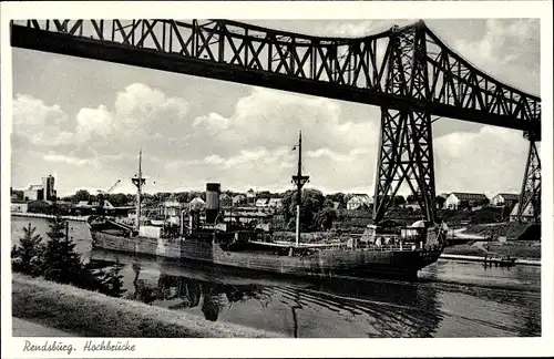 Ak Rendsburg, Blick auf die Hochbrücke, Dampfer