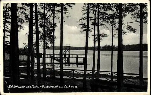 Ak Trzcianka Schönlanke an der Ostbahn Posen, Badeanstalt am Zaskersee