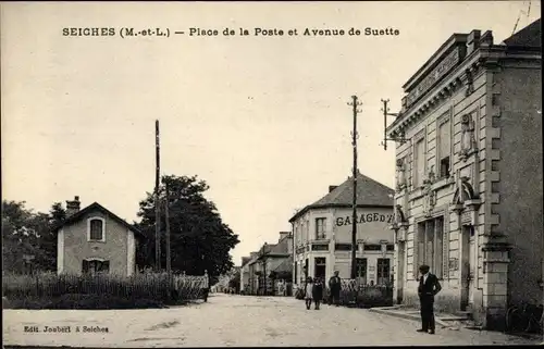 Ak Seiches Maine et Loire, Place de la Poste et Avenue de Suette