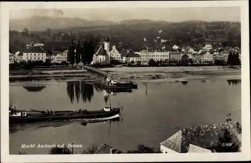 Ak Markt Aschach an der Donau Oberösterreich, Blick auf den Ort, Dampfer