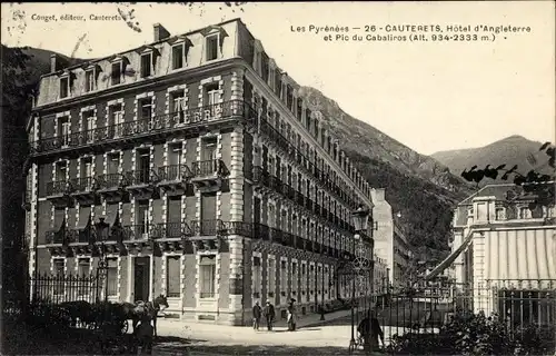 Ak Cauterets Hautes Pyrénées, Hotel d'Angleterre et Pic du Cabaliros