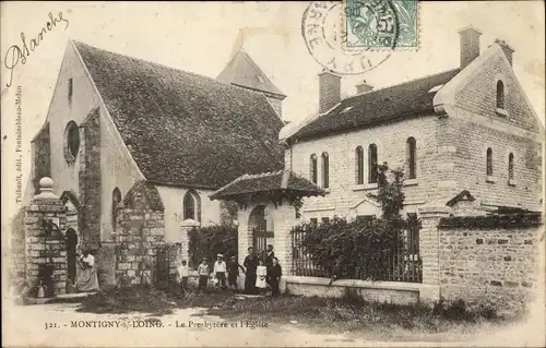 Ak Montigny sur Loing Seine et Marne, Le Presbytere et l'Eglise