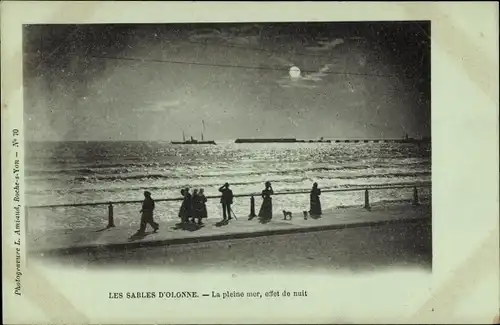 Mondschein Ak Les Sables d'Olonne Vendée, La pleine mer