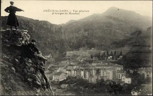 Ak Amelie les Bains Pyrénées Orientales, Vue générale et Gorges du Mondoni