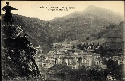 Ak Amelie les Bains Pyrénées Orientales, Vue Générale et Gorges du Mondoni