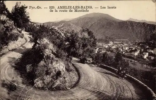 Ak Amelie les Bains Pyrénées Orientales, Les lacets de la route de Montbolo