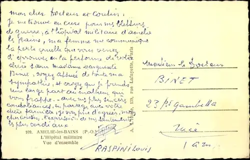 Ak Amelie les Bains Pyrénées Orientales, L'Hôpital militaire, Vue d'ensemble