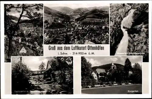 Ak Ottenhöfen im Schwarzwald, Totale, Kurgarten, Schwarzwaldmühle, Wasserfall