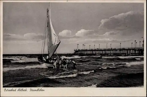 Ak Ostseebad Ahlbeck Heringsdorf auf Usedom, Strandleben, Boote