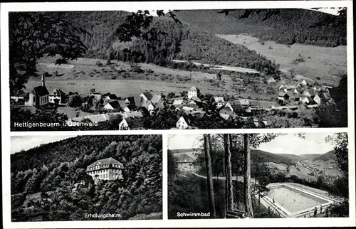 Ak Hettigenbeuern Buchen im Odenwald, Panorama, Erholungsheim Diedrich, Schwimmbad