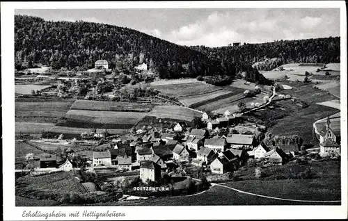 Ak Hettigenbeuern Buchen im Odenwald, Pension u. Erholungsheim Diedrich, Panorama, Goetzeturm