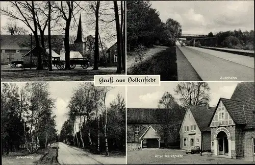 Ak Hollenstedt in Niedersachsen, Autobahn, Alter Marktplatz, Birkenweg, Landwirtschaftskarren