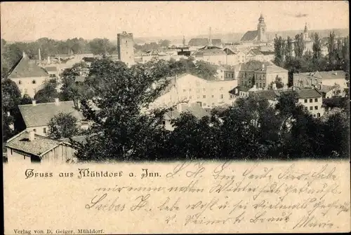 Ak Mühldorf am Inn Oberbayern, Vogelschau