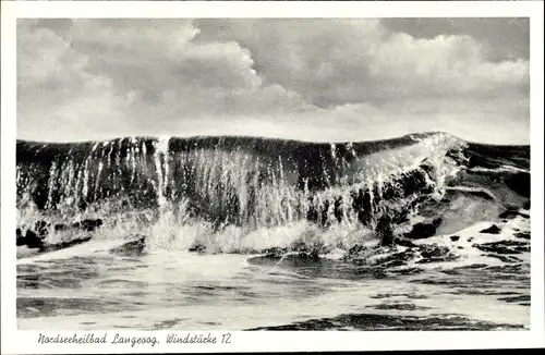 Ak Nordseebad Langeoog Ostfriesland, Windstärke 12, große Welle