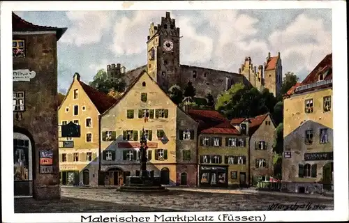 Künstler Ak Marschall, V., Füssen, Blick auf den malerischen Marktplatz, Brunnen