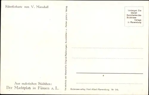 Künstler Ak Marschall, V., Füssen, Blick auf den malerischen Marktplatz, Brunnen