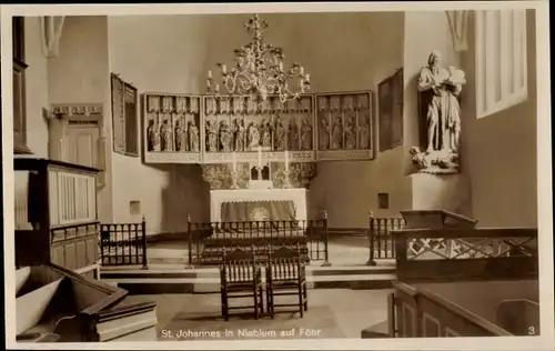 Ak Nieblum auf der Insel Föhr Nordfriesland, St. Johannes, Altar, Innenansicht