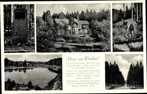 Ak Argenthal im Hunsrück, Haus am Waldsee, Rotwild, Waldsee, Denkmal