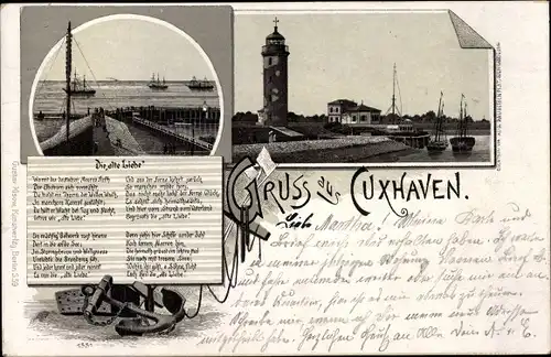 Lied Litho Nordseebad Cuxhaven, Die alte Liebe, Leuchtturm, Anker