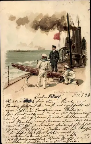 Künstler Litho Bohrdt, Hans, Am Torpedo Lancierrohr, Deutsche Seeleute, Kriegsschiff